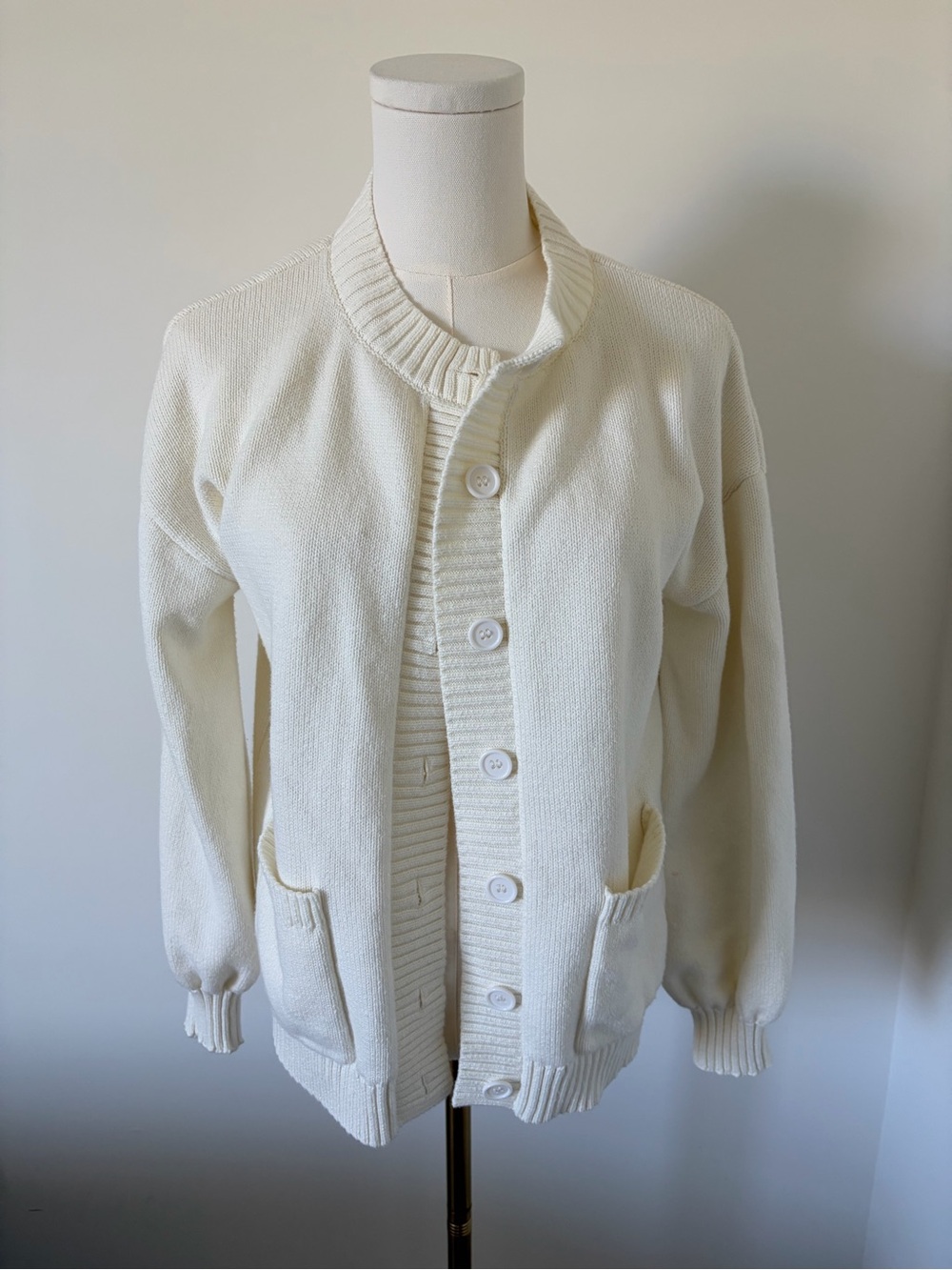 Women's Cream Button-Up Knit Cardigan